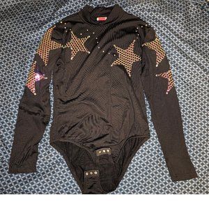 Custom sparkle body suit with stars, green purple small